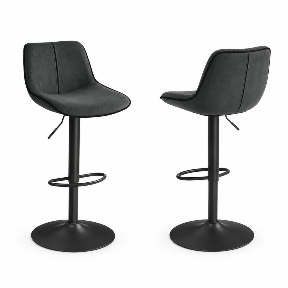 Tabouret de bar velours gris anthracite Boden (Lot de 2) | Coque enveloppante ergonomique, pivotant 360°, réglable 63 à 84 cm