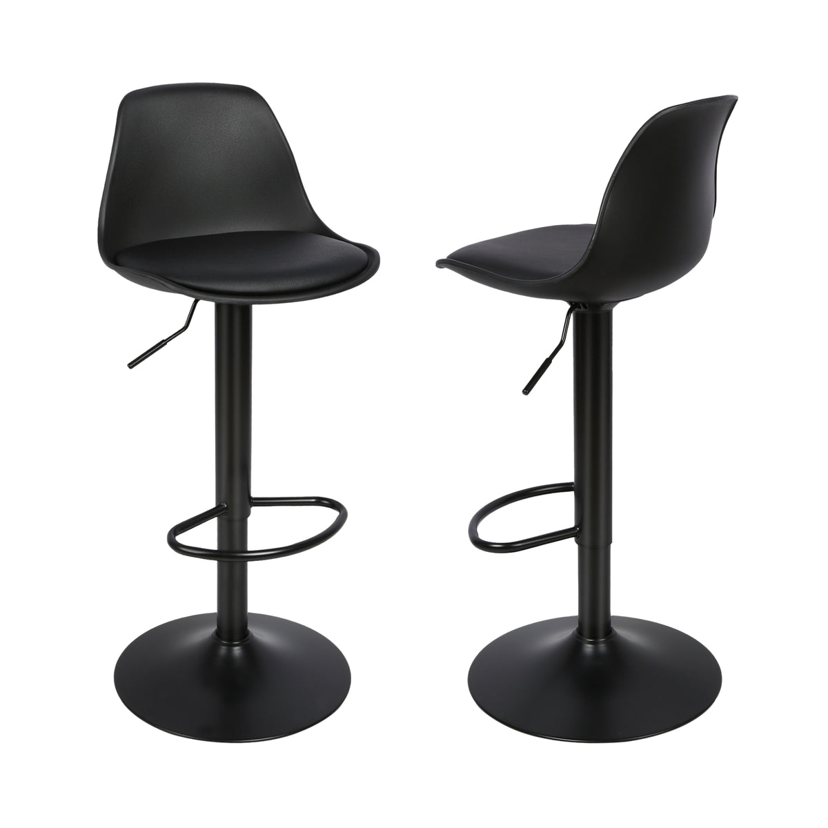 Tabouret de bar scandinave noir Visby (Lot de 4) | Coque moulée design, pivotant 360°, réglable 55 à 75 cm