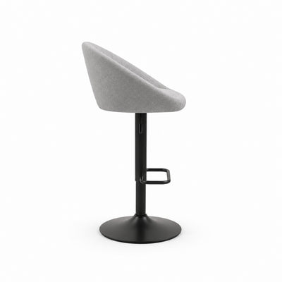 Tabouret de bar tissu gris clair Lomma (Lot de 2) | Coque tonneau, dossier cannelé, pivotant 360°, réglable 52 à 72 cm - vue 3