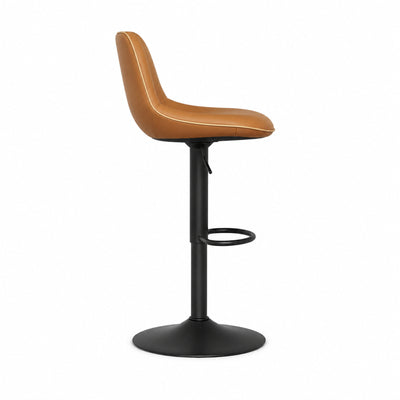 Chaise de bar simili-cuir cognac Larvik (Lot de 4) | Dossier ergonomique, pivotante 360°, réglable 63 à 84 cm - vue 3