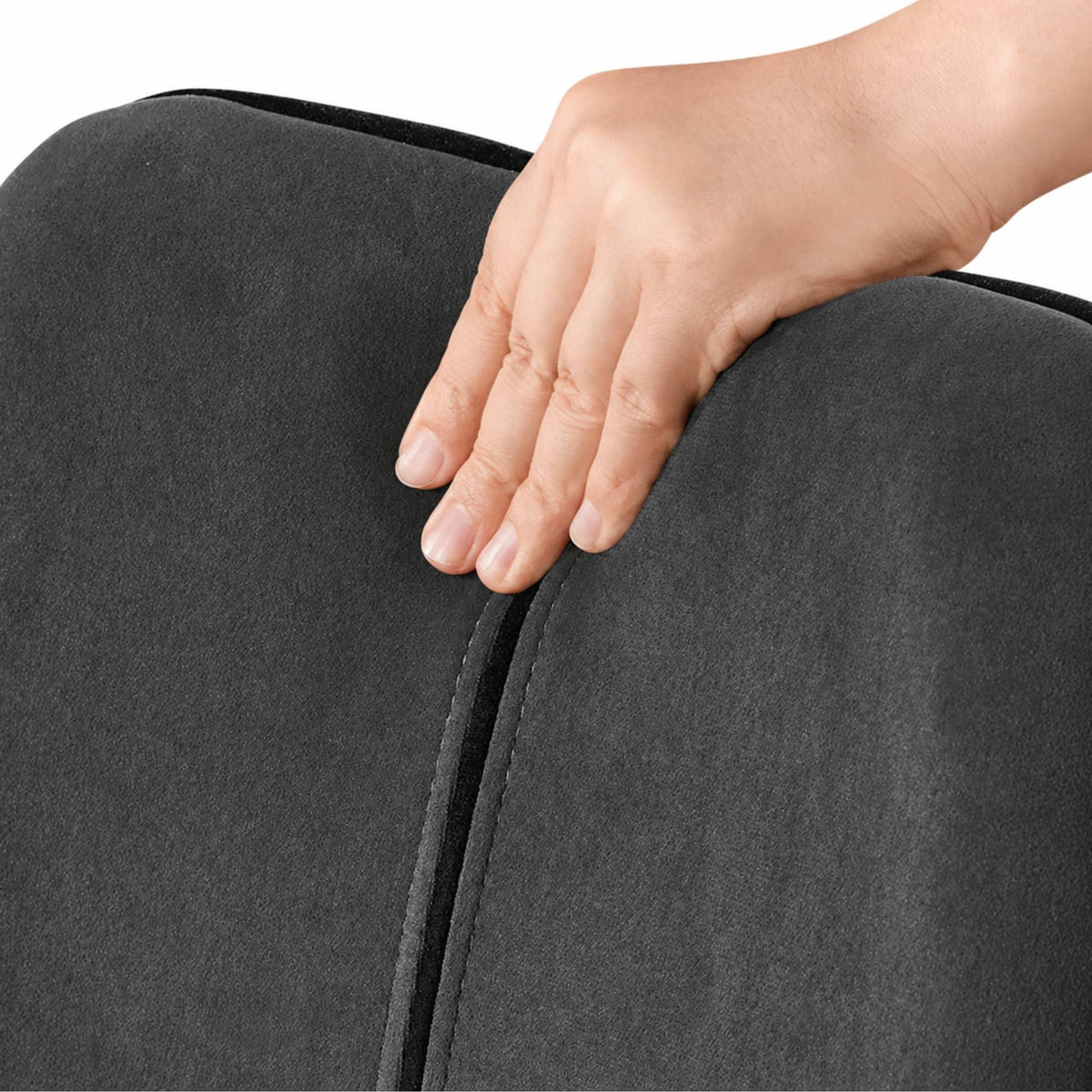 Tabouret de bar velours gris anthracite Boden (Lot de 2) | Coque enveloppante ergonomique, pivotant 360°, réglable 63 à 84 cm gros plan