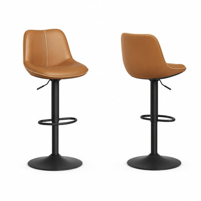 Chaise de bar simili-cuir cognac Larvik (Lot de 4) | Dossier ergonomique, pivotante 360°, réglable 63 à 84 cm - vue 1