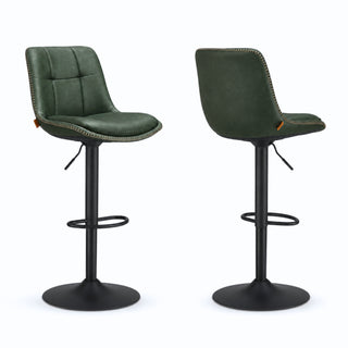 Tabouret de bar vert forêt Viborg (Lot de 2) | Simili-cuir matelassé surpiqué, pivotant 360°, réglable 62 à 84 cm