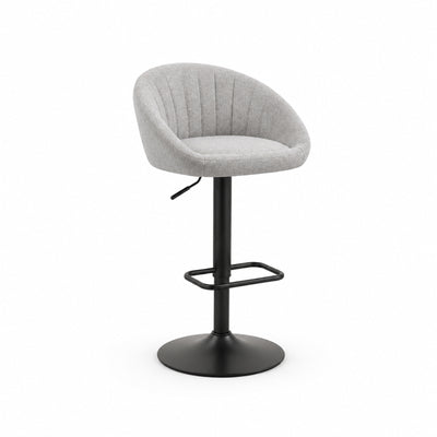 Tabouret de bar tissu gris clair Lomma (Lot de 2) | Coque tonneau, dossier cannelé, pivotant 360°, réglable 52 à 72 cm - vue 2