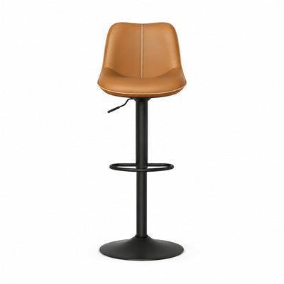 Chaise de bar simili-cuir cognac Larvik (Lot de 4) | Dossier ergonomique, pivotante 360°, réglable 63 à 84 cm - vue 2