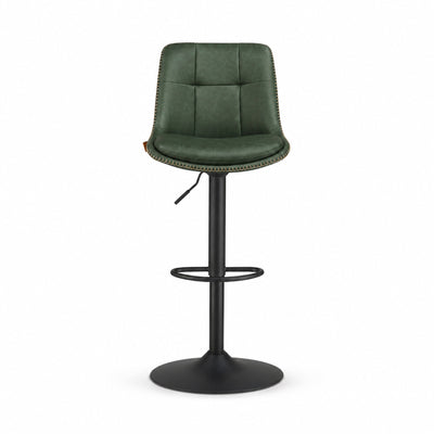Tabouret de bar vert forêt Viborg (Lot de 2) | Simili-cuir matelassé surpiqué, pivotant 360°, réglable 62 à 84 cm - vue 2