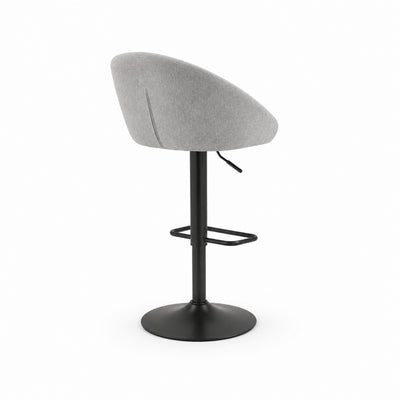 Tabouret de bar tissu gris clair Lomma (Lot de 2) | Coque tonneau, dossier cannelé, pivotant 360°, réglable 52 à 72 cm - vue 4