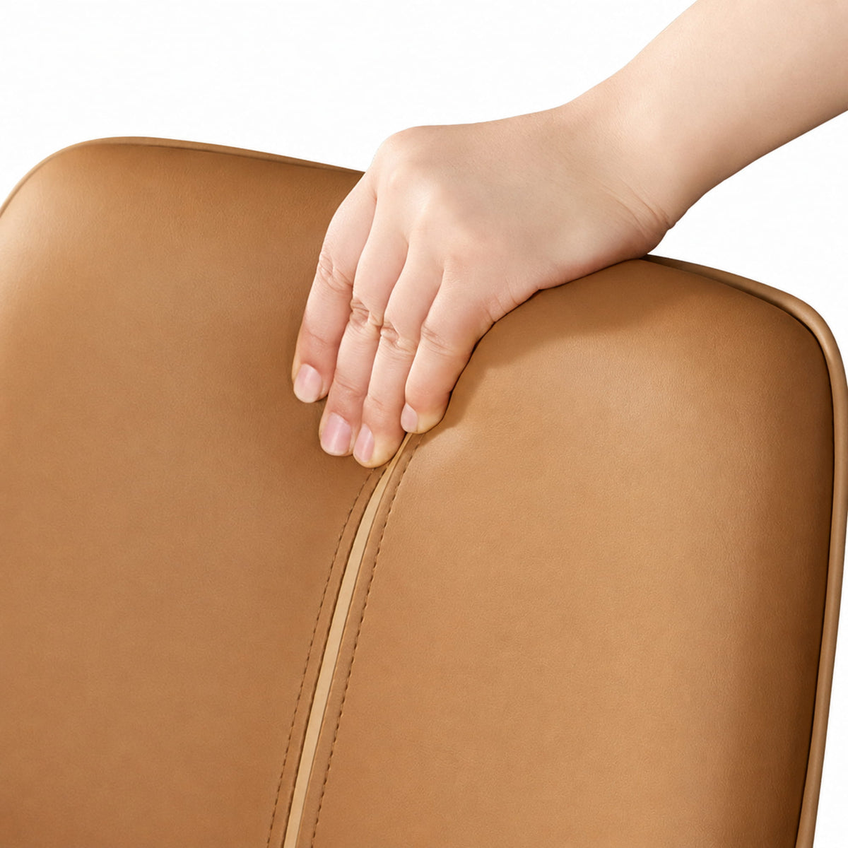 Chaise de bar simili-cuir cognac Larvik (Lot de 4) | Dossier ergonomique, pivotante 360°, réglable 63 à 84 cm gros plan